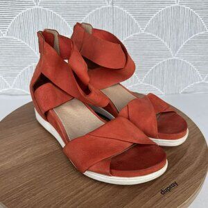 Eileen Fisher Womens Red Suede Strappy Open-Toe Wedge‎ Sandals Size 5